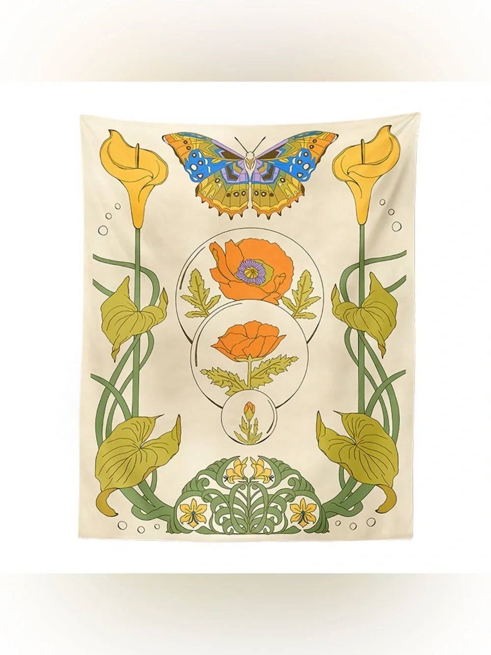Bohemian Vintage Botanical Butterfly Tapestry Wall Decor
